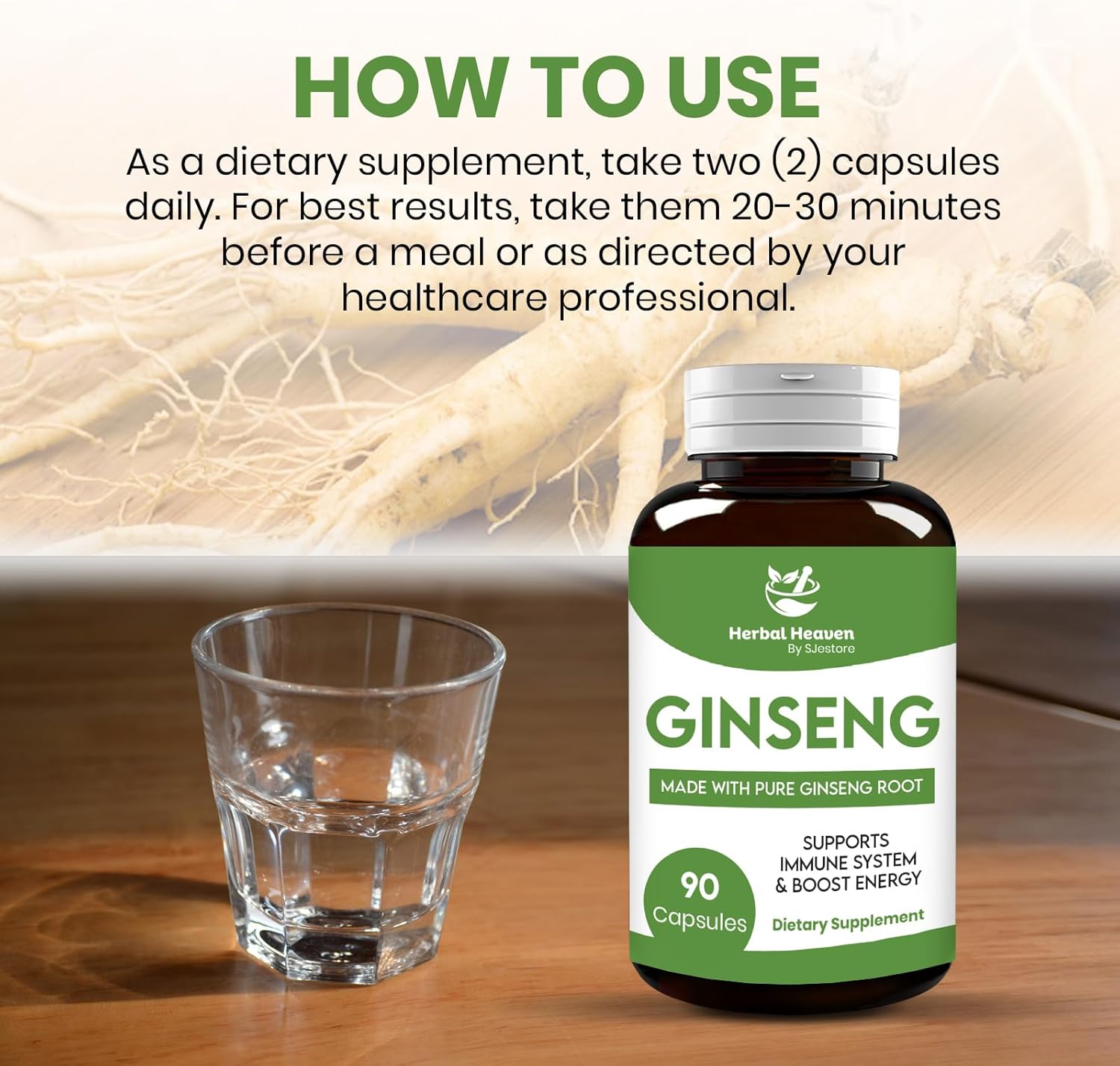 90 Count Herbal Ginseng Capsules for Energy, Focus, and Wellness - Natural Vitality Formula by SJestore