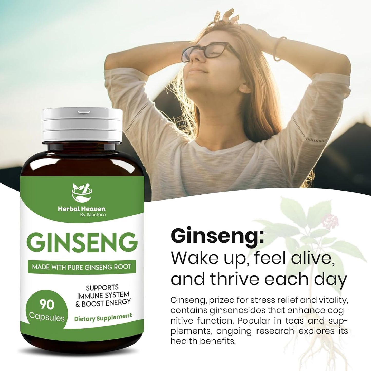 90 Count Herbal Ginseng Capsules for Energy, Focus, and Wellness - Natural Vitality Formula by SJestore