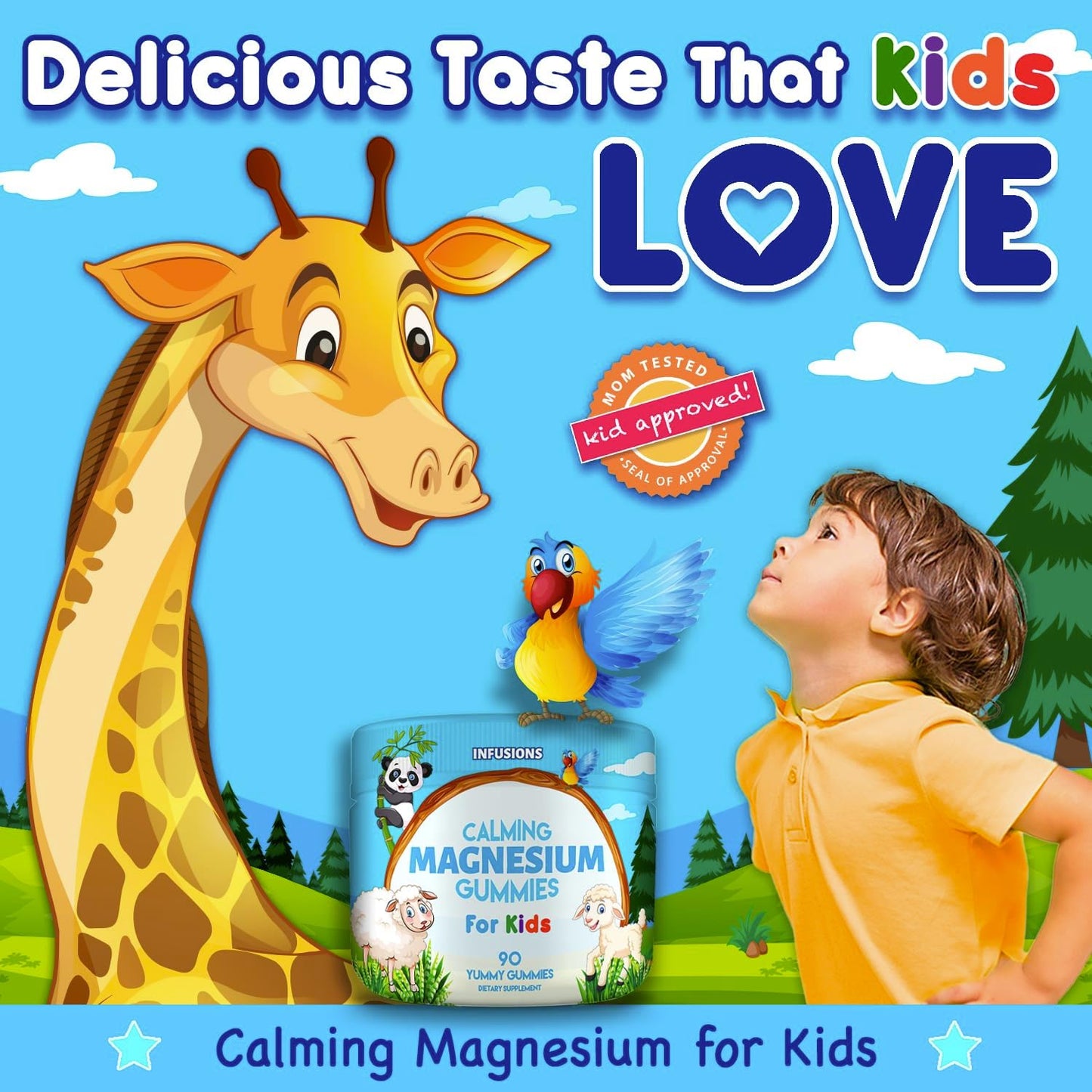 90 Count Infusions International Infusions Calm Magnesium Gummies for Kids - Vegan-Friendly Non-GMO Soft & Delicious Supplement for Healthy Muscles and Bones