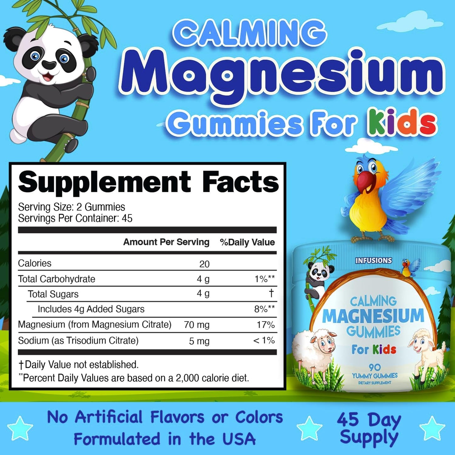 90 Count Infusions International Infusions Calm Magnesium Gummies for Kids - Vegan-Friendly Non-GMO Soft & Delicious Supplement for Healthy Muscles and Bones
