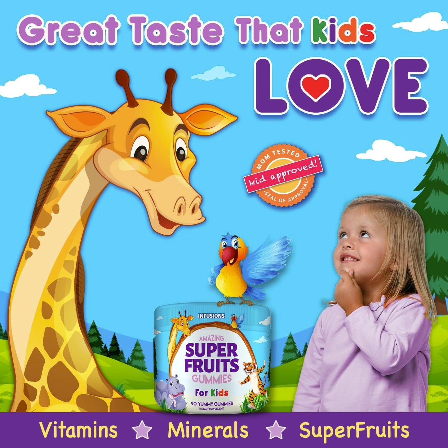 90 Count Kids Antioxidant Blend Super Fruit Gummies - Vegan, Gluten Free, Non-GMO
