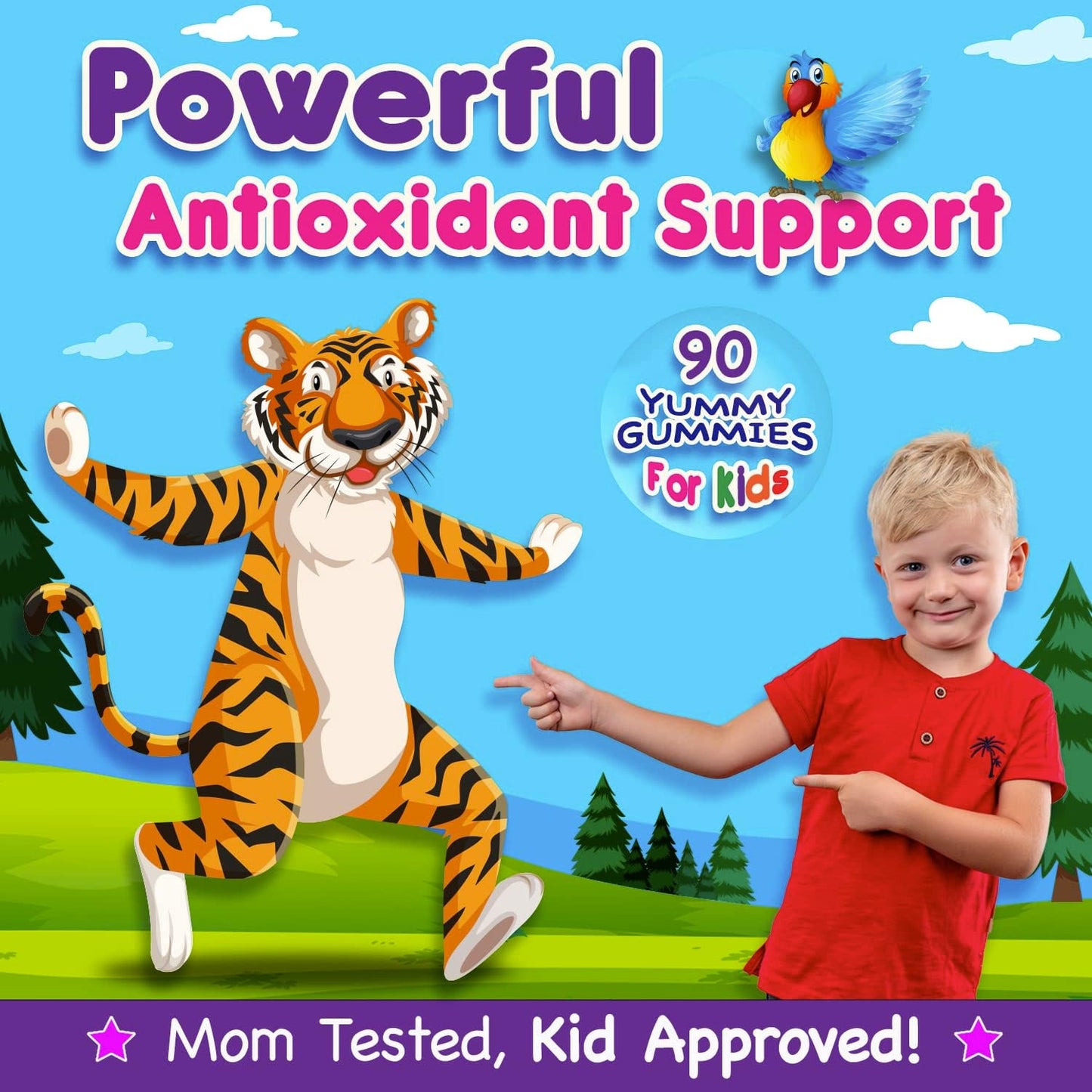 90 Count Kids Antioxidant Blend Super Fruit Gummies - Vegan, Gluten Free, Non-GMO