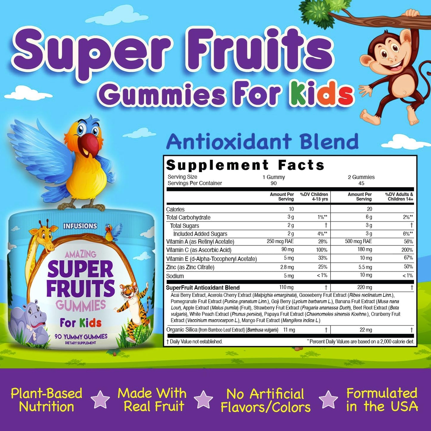 90 Count Kids Antioxidant Blend Super Fruit Gummies - Vegan, Gluten Free, Non-GMO