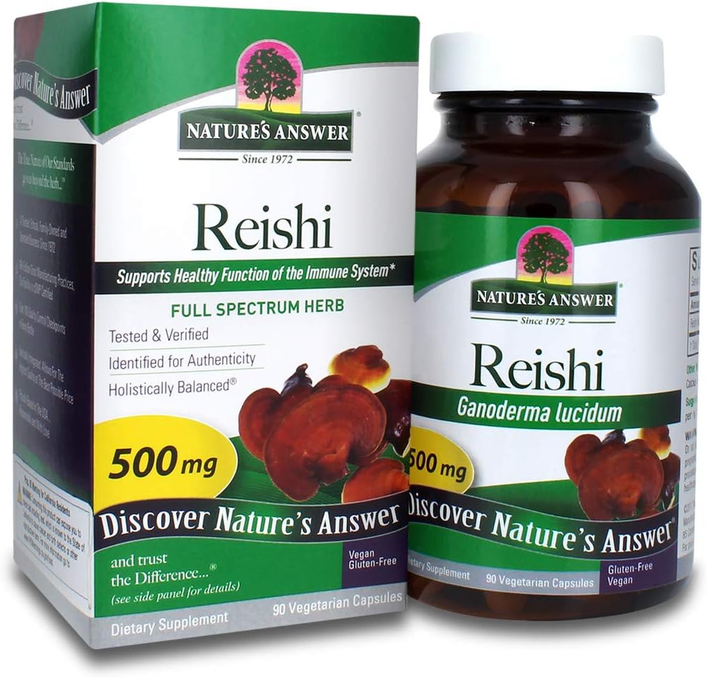 90-Count Nature's Answer Reishi Mushroom Mycelia Capsules for Immune, Cardiovascular, and Liver Health
