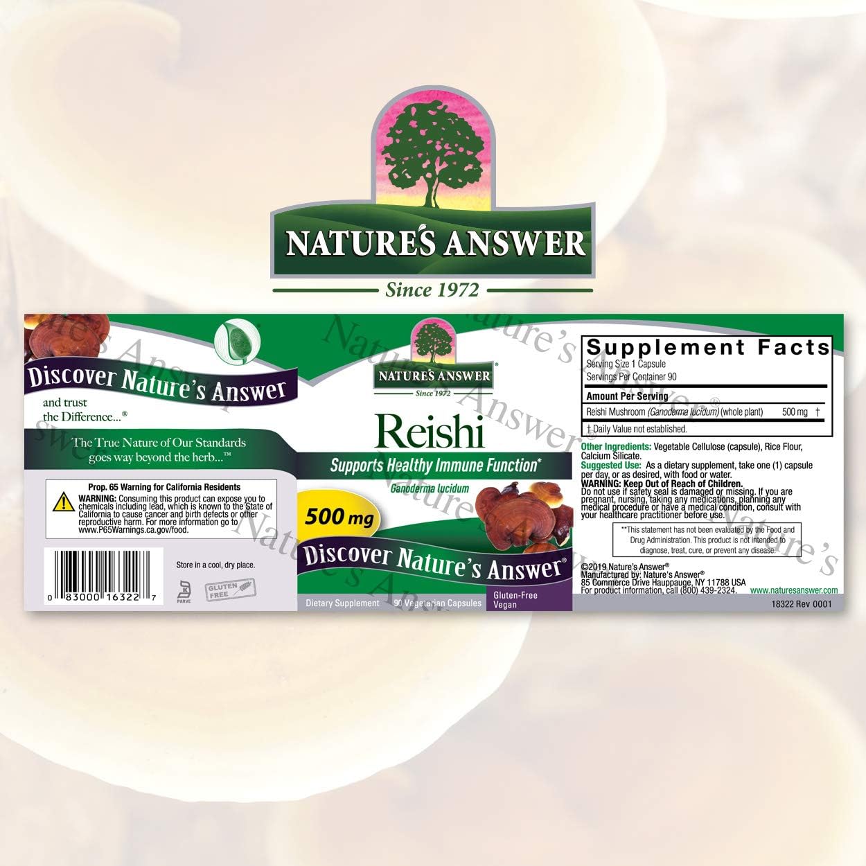 90-Count Nature's Answer Reishi Mushroom Mycelia Capsules for Immune, Cardiovascular, and Liver Health