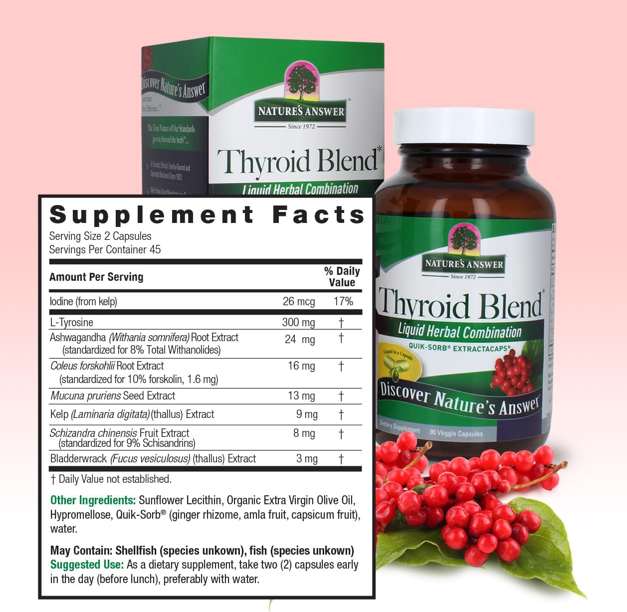 90 Count Nature's Answer Thyroid Complete Blend Vegetarian Capsules for Energy & Metabolism Support