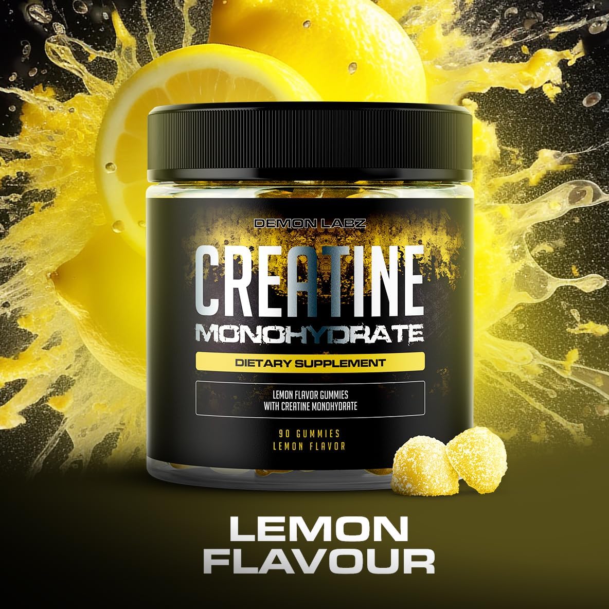90 Count (Pack of 3) Lemon Flavored Creatine Monohydrate Gummies by Demon Labz