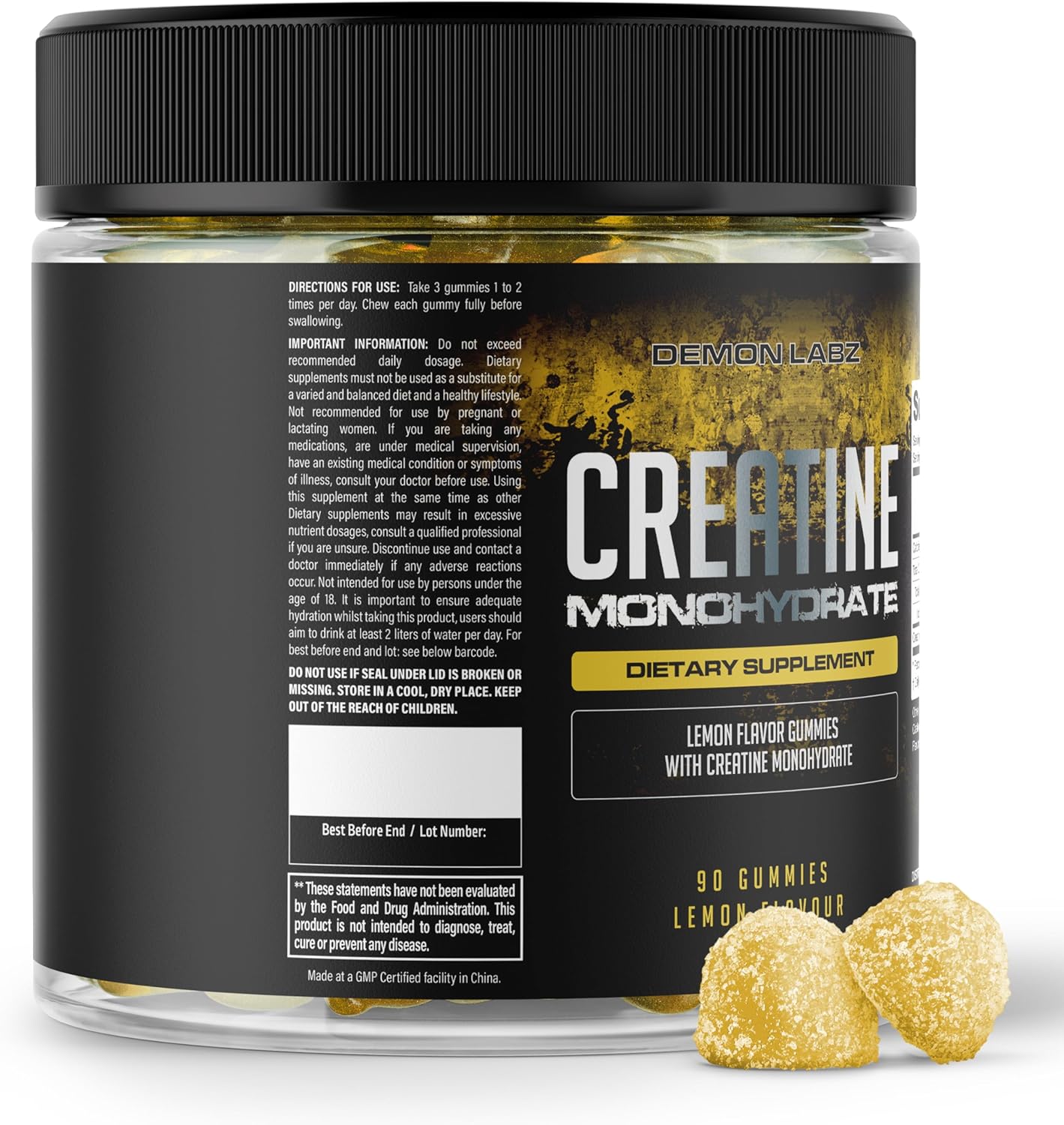 90 Count (Pack of 3) Lemon Flavored Creatine Monohydrate Gummies by Demon Labz