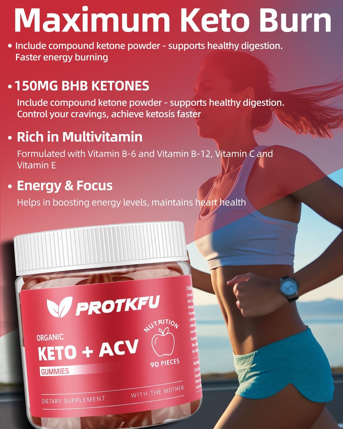 90 Count ProTKFU Keto ACV Gummies for Weight Loss and Gut Health - Advanced Keto Supplements for Bloating and Digestion Support