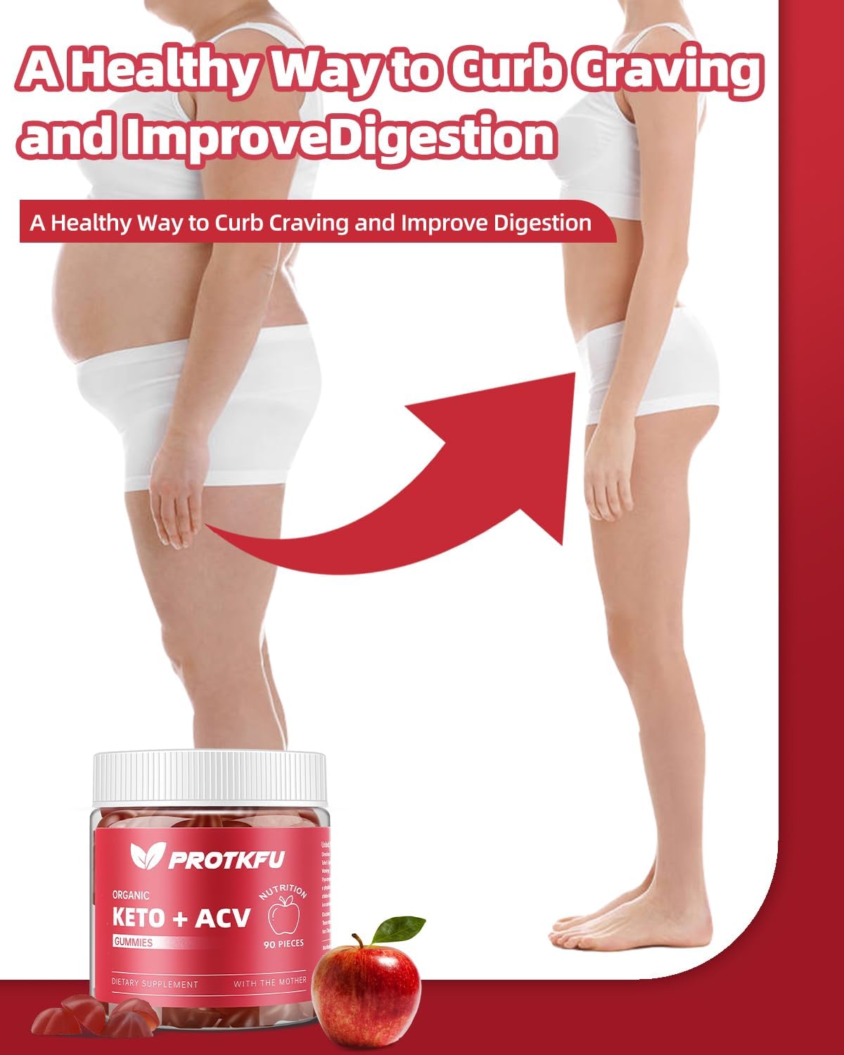90 Count ProTKFU Keto ACV Gummies for Weight Loss and Gut Health - Advanced Keto Supplements for Bloating and Digestion Support