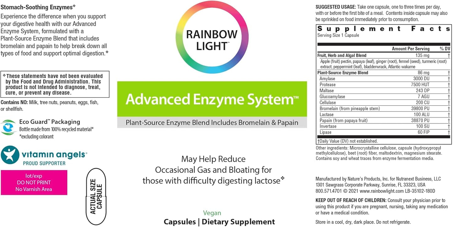 90 Count Rainbow Light Advanced Enzyme System Capsules for Digestive Support