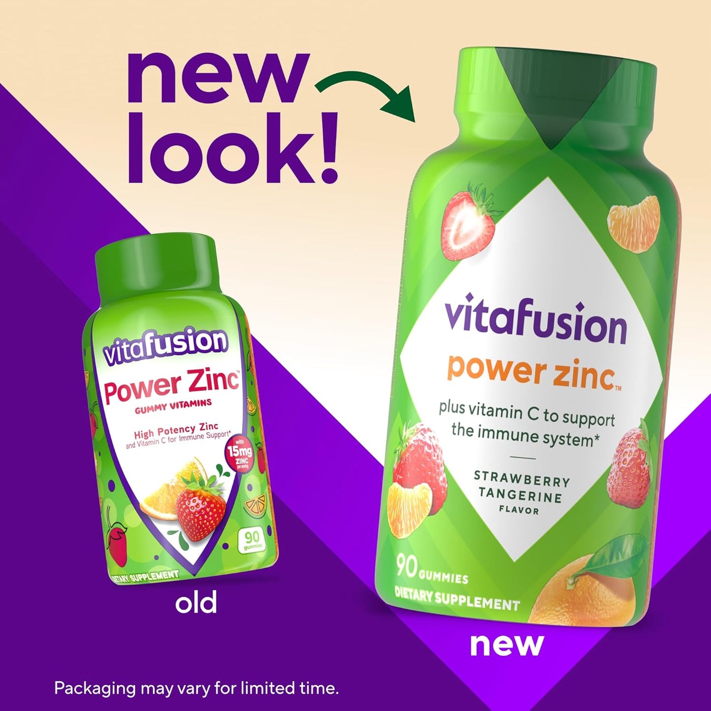 90 Count Vitafusion Power Zinc Gummy Vitamins for Immune Support, Strawberry Tangerine Flavor