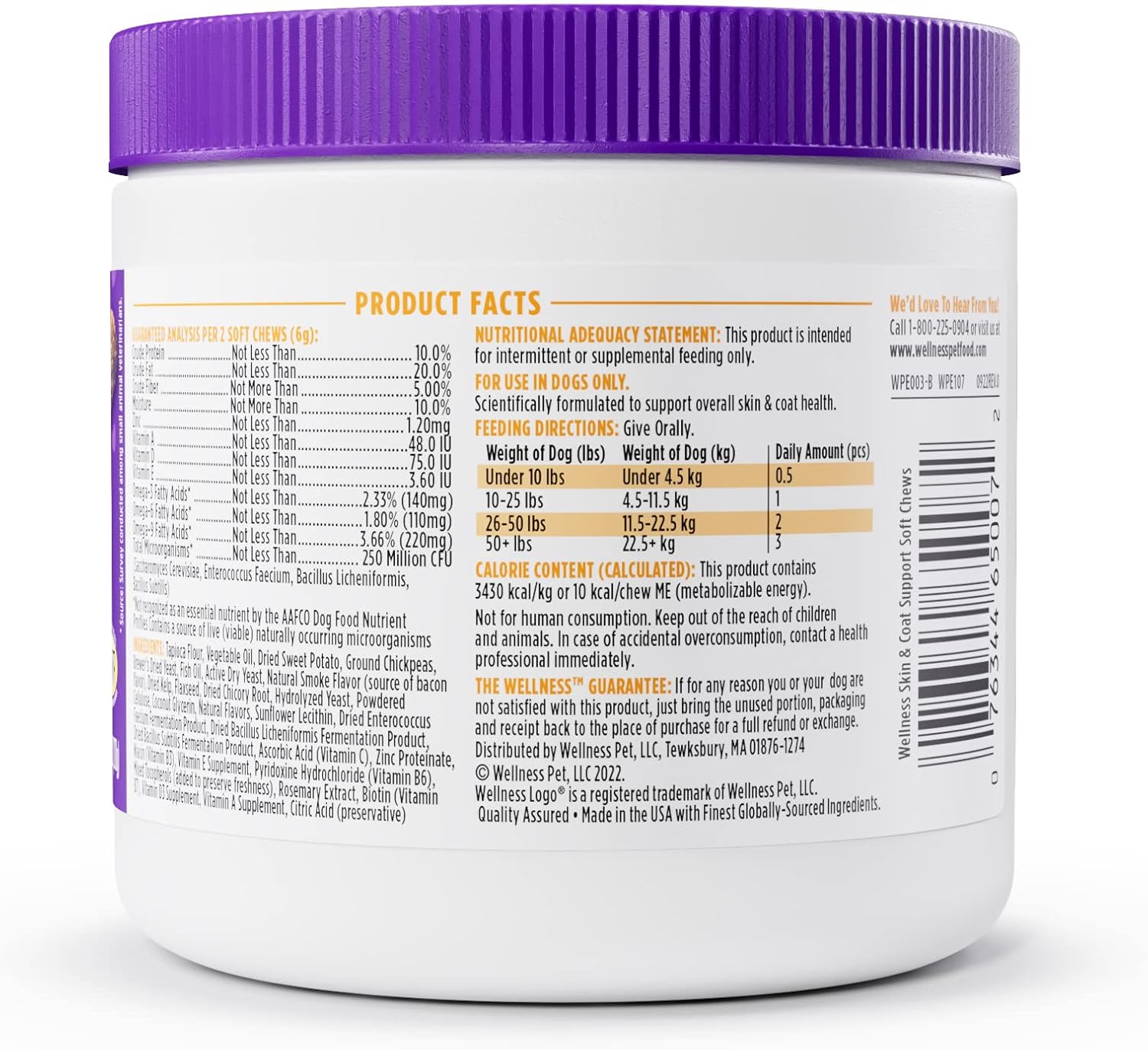 90 Count Wellness Barkin' Bacon Soft Chews for Dogs - Skin & Coat Supplements