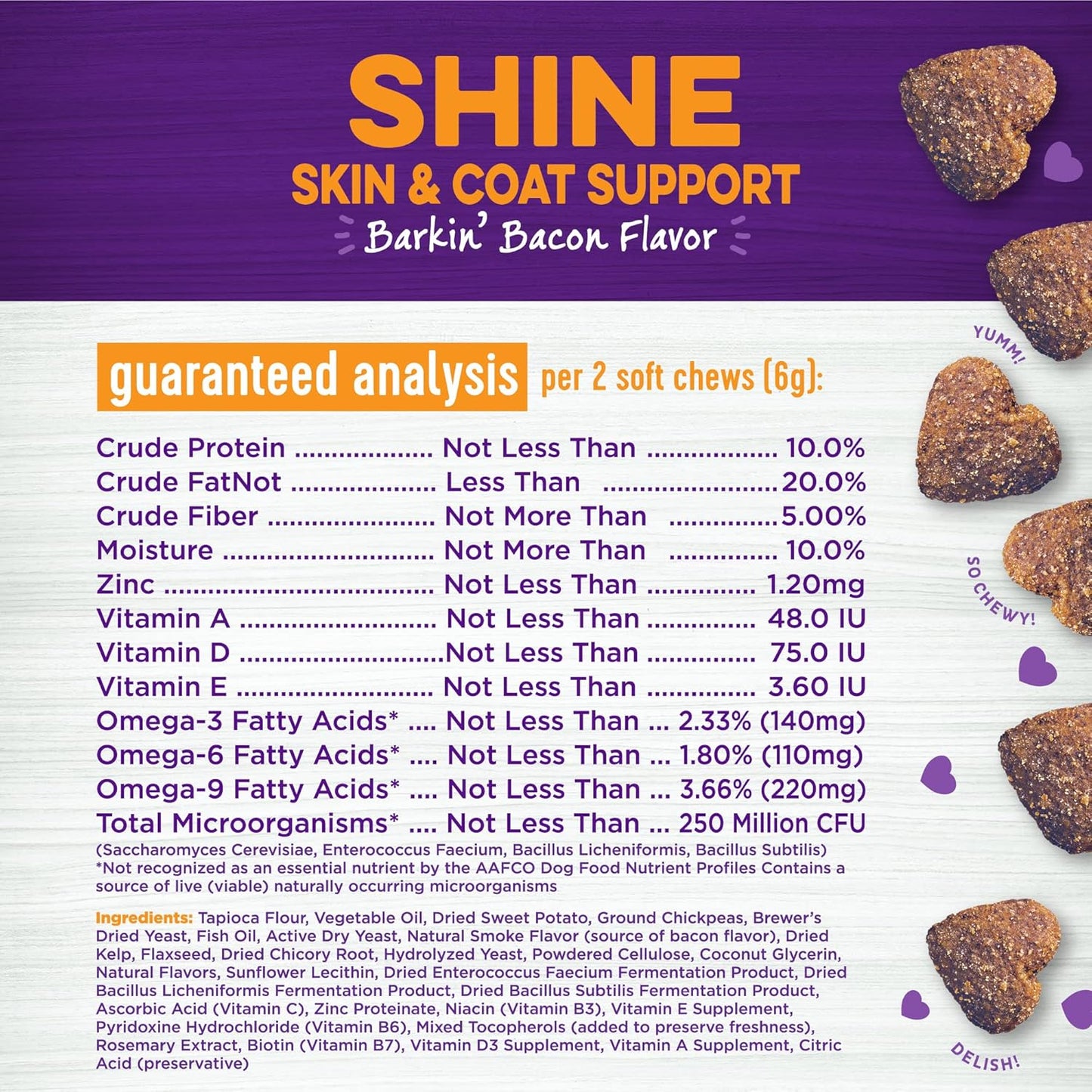 90 Count Wellness Barkin' Bacon Soft Chews for Dogs - Skin & Coat Supplements
