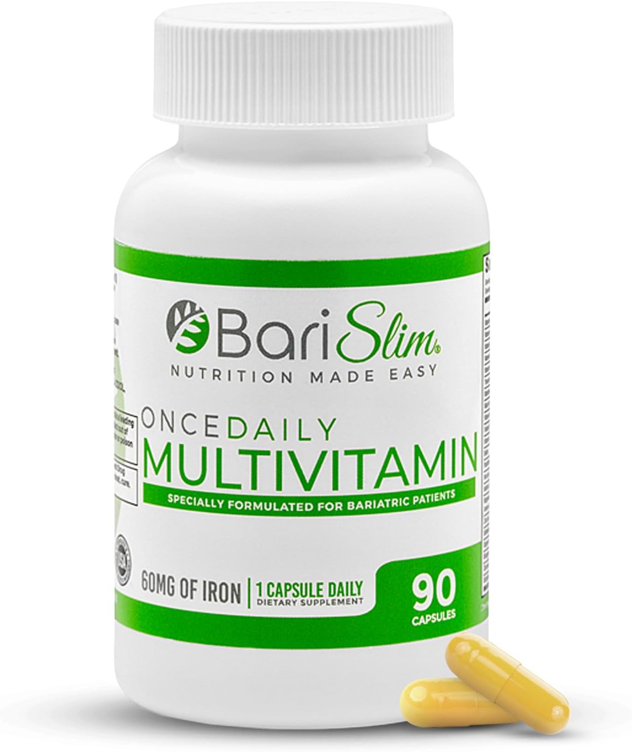 90 Day Supply of BariSlim Once Daily Bariatric Multivitamin Capsules with 60mg Iron - Post Bariatric Surgery Vitamin & Supplement for Gastric Bypass & Sleeve
