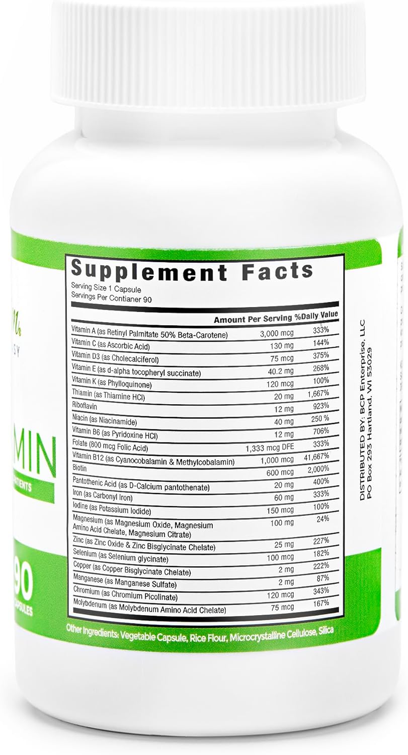 90 Day Supply of BariSlim Once Daily Bariatric Multivitamin Capsules with 60mg Iron - Post Bariatric Surgery Vitamin & Supplement for Gastric Bypass & Sleeve