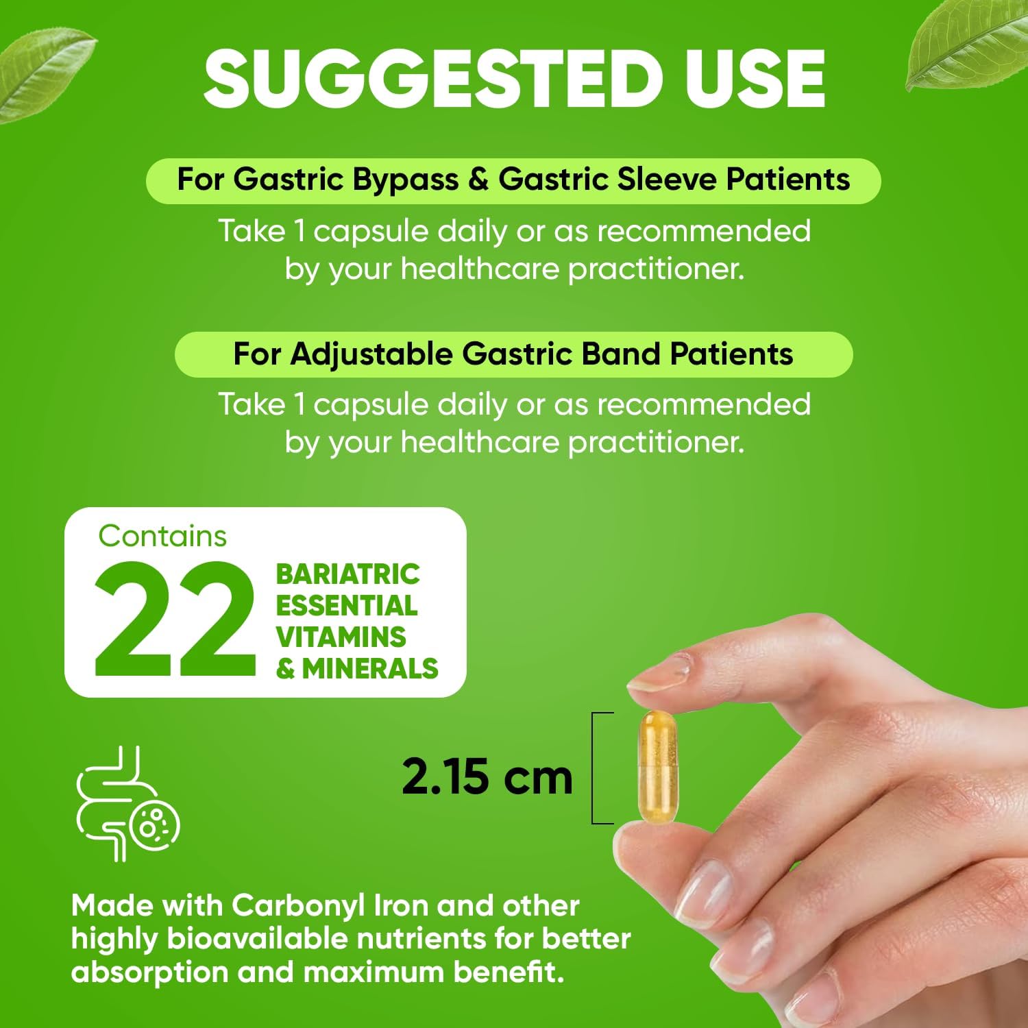 90 Day Supply of BariSlim Once Daily Bariatric Multivitamin Capsules with 60mg Iron - Post Bariatric Surgery Vitamin & Supplement for Gastric Bypass & Sleeve