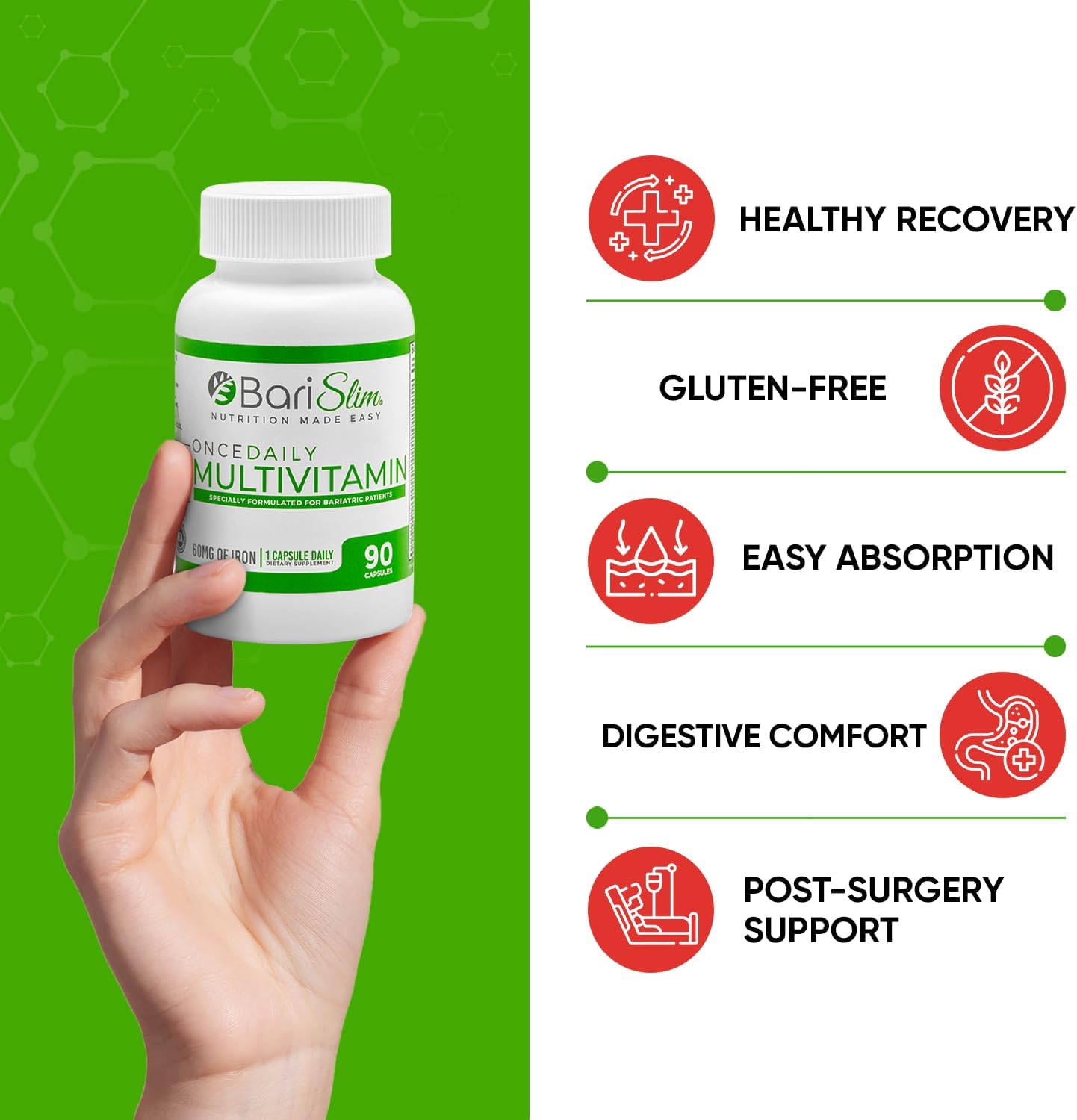 90 Day Supply of BariSlim Once Daily Bariatric Multivitamin Capsules with 60mg Iron - Post Bariatric Surgery Vitamin & Supplement for Gastric Bypass & Sleeve