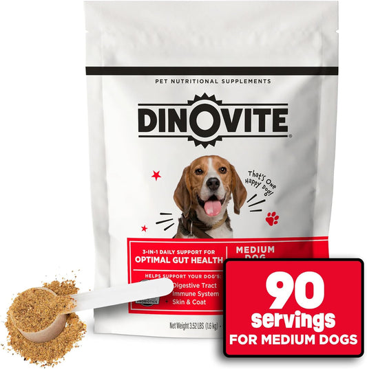 90-Day Supply of Dinovite Dog Probiotics for Medium-Sized Dogs (18-45 lbs) - Promotes Healthy Immune System & Digestive Health, Hot Spot Relief