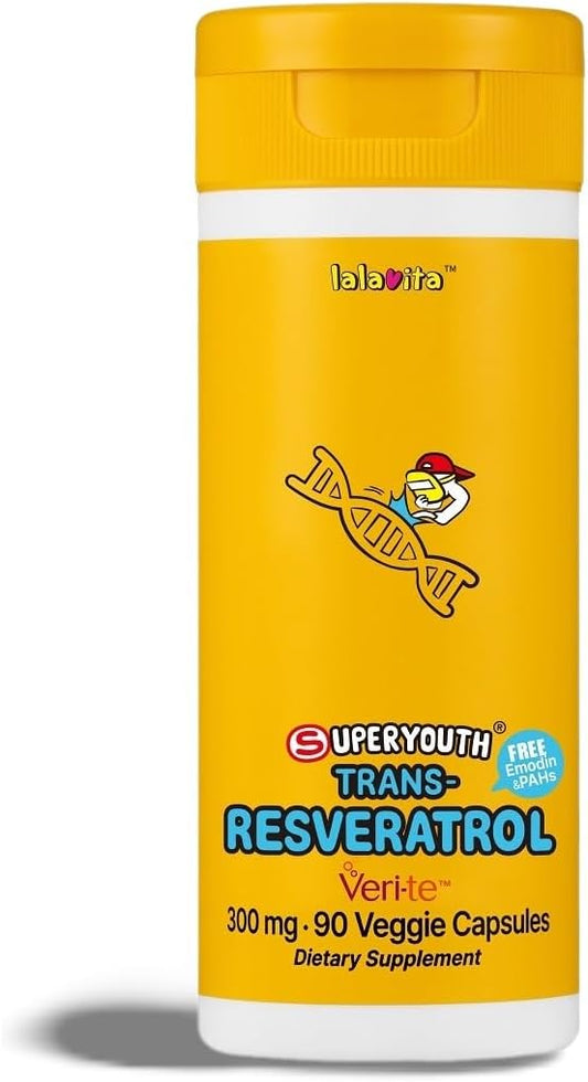 90-Day Supply of lalavita SuperYouth Trans-Resveratrol 300mg Veggie Capsules - Antioxidant Supplement Made by Yeast Fermentation