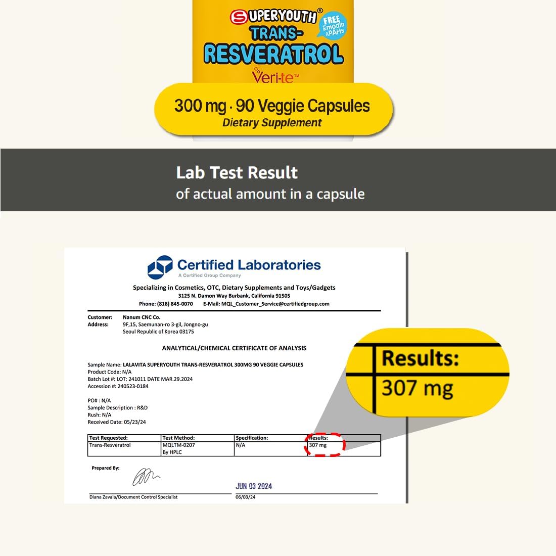 90-Day Supply of lalavita SuperYouth Trans-Resveratrol 300mg Veggie Capsules - Antioxidant Supplement Made by Yeast Fermentation