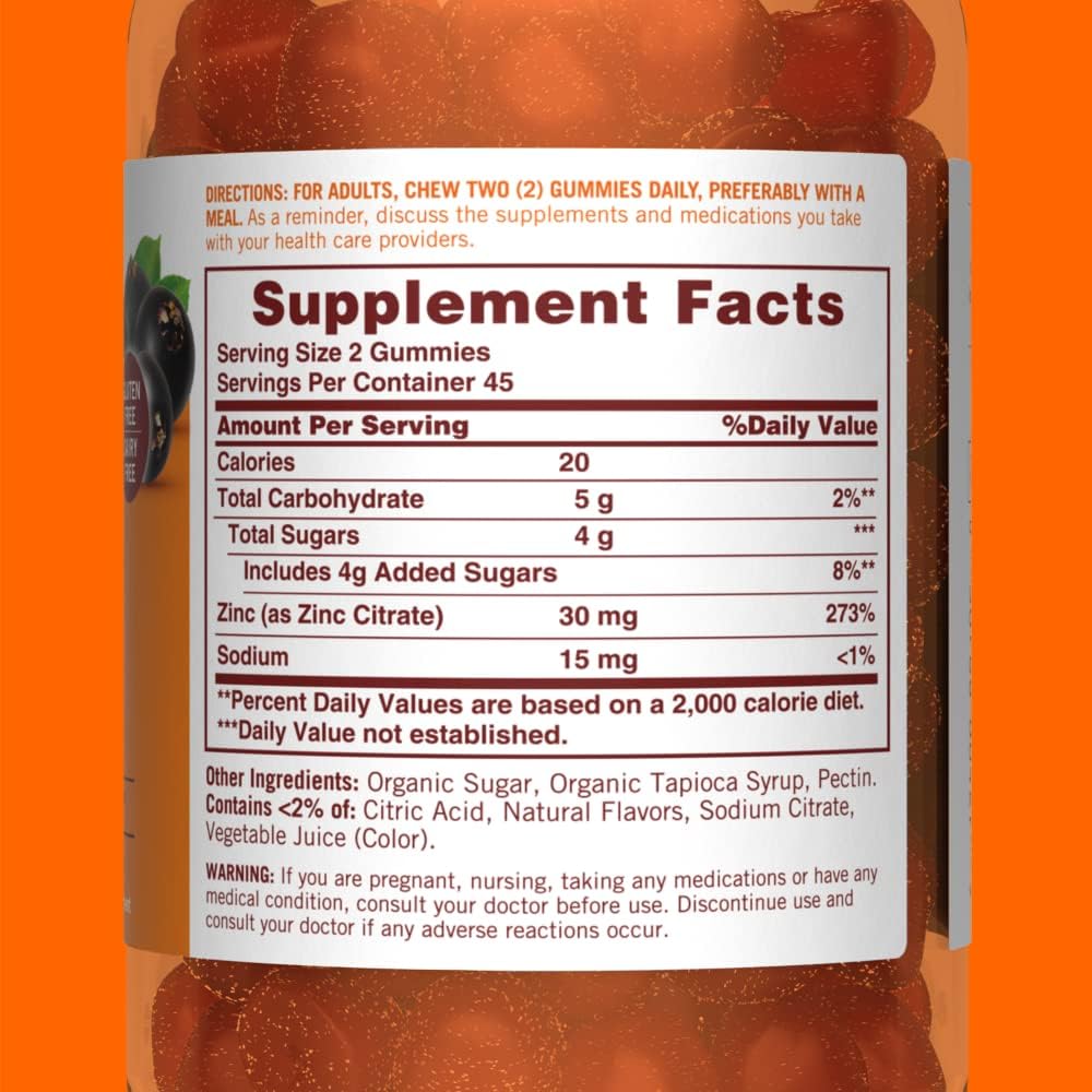 90 Elderberry Flavored Sundown High Potency Zinc Gummies - 30mg for Immune System Support