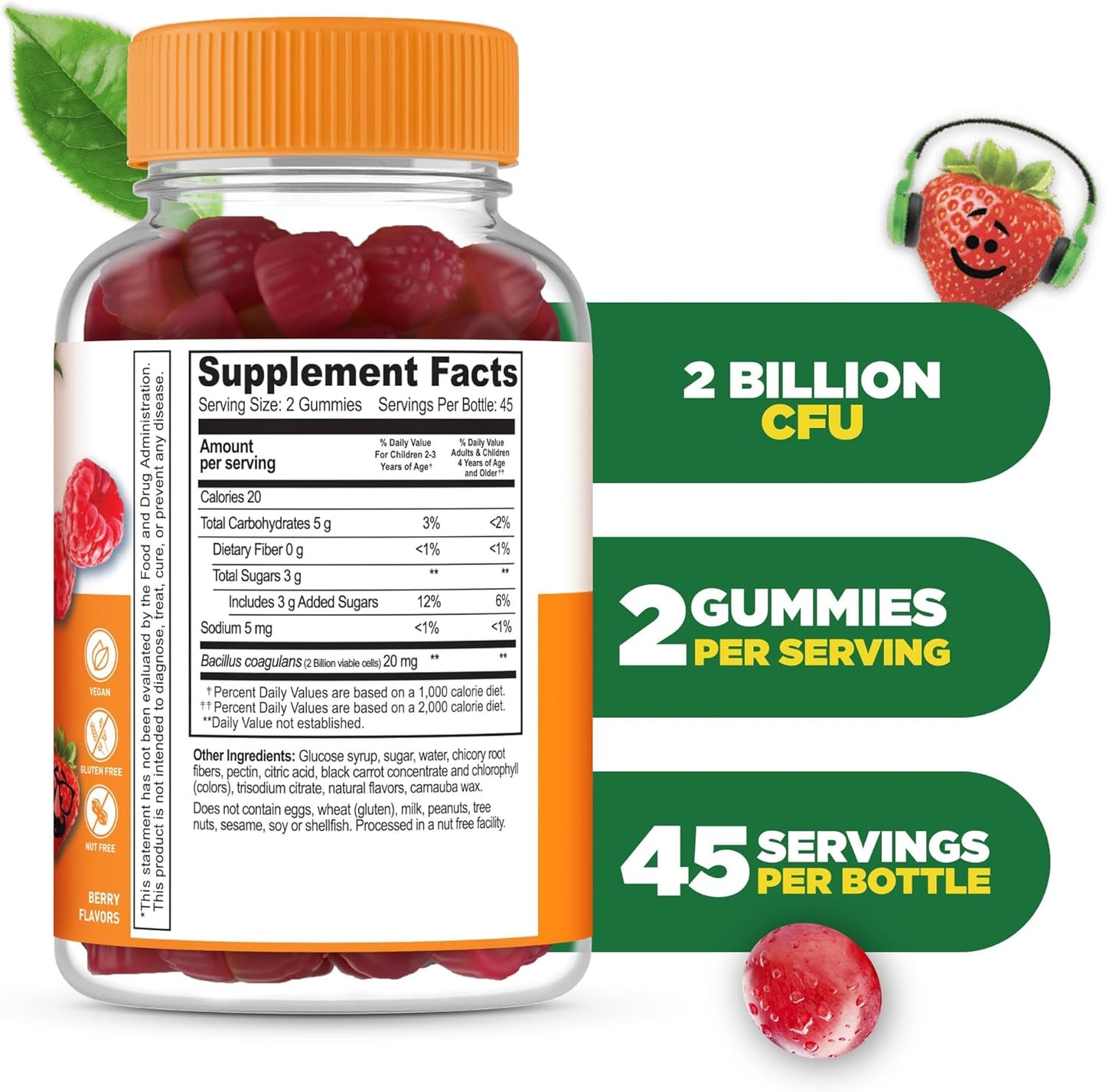 90 Kids Probiotic Gummies with 2 Billion CFU for Gut, Digestive, and Immune Health by Lifeable
