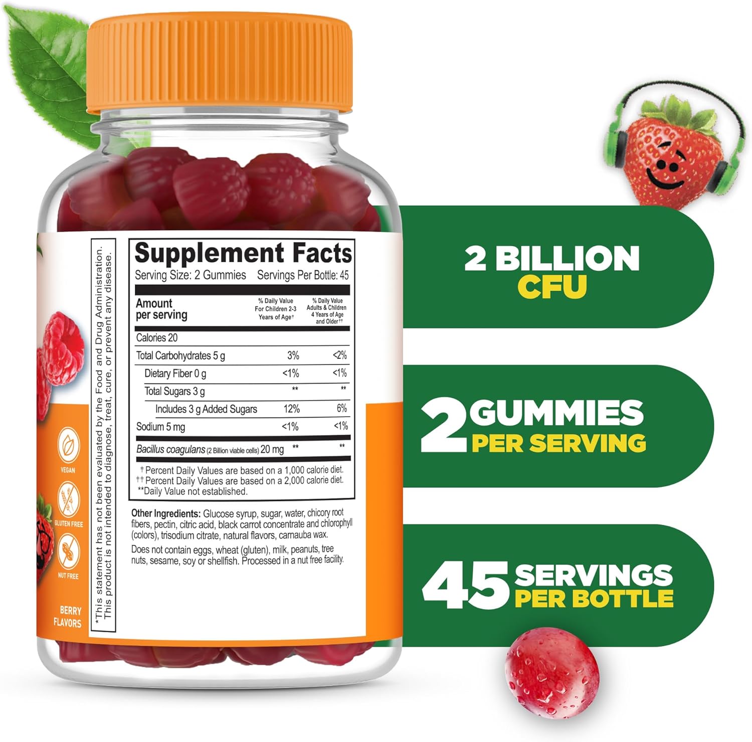 90 Kids Probiotic Gummies with 2 Billion CFU for Gut, Digestive, and Immune Health by Lifeable