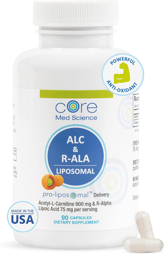 90 Liposomal ALC & R-ALA Supplement Capsules - Acetyl-L-Carnitine (900mg) & R-Alpha Lipoic Acid (75mg) - Boost Energy & Focus - Enhance Mental Function & Memory (90 Count)