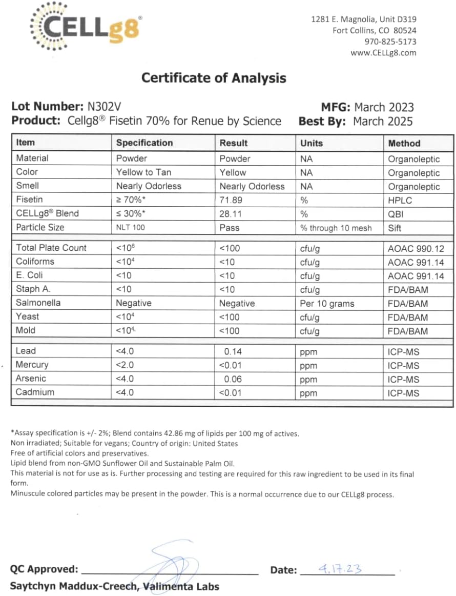 90 Liposomal Fisetin Supplements - 150mg Fisetin per Serving | Senolytic Formula for Enhanced Absorption | Non-GMO USA Made