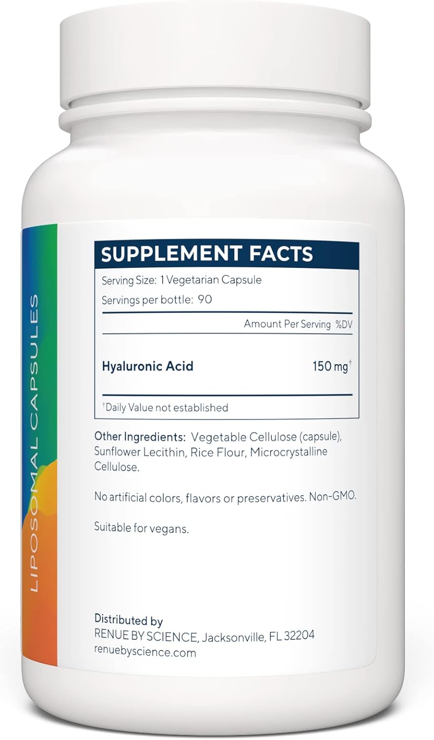 90 Liposomal Hyaluronic Acid Capsules by Renue By Science | 150mg HLA Supplements | Non-GMO & Third-Party Tested | Made in USA
