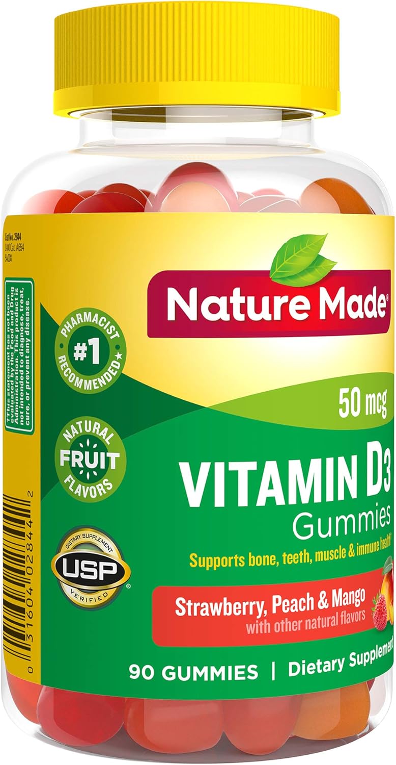 90 Nature Made Vitamin D3 Gummies for Bone, Teeth, Muscle, and Immune Health Support - 2000 IU per Serving, 45 Day Supply