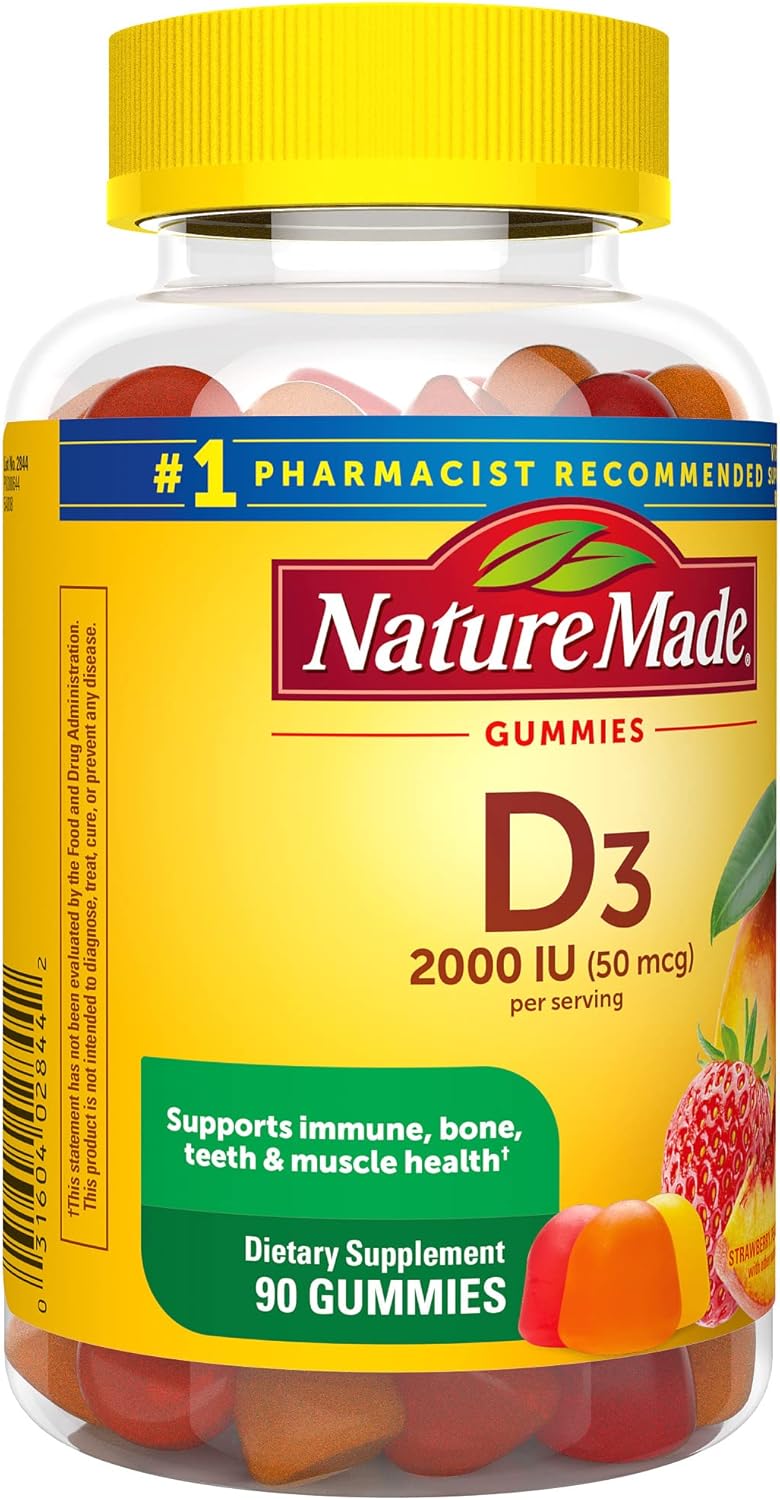 90 Nature Made Vitamin D3 Gummies for Bone, Teeth, Muscle, and Immune Health Support - 2000 IU per Serving, 45 Day Supply