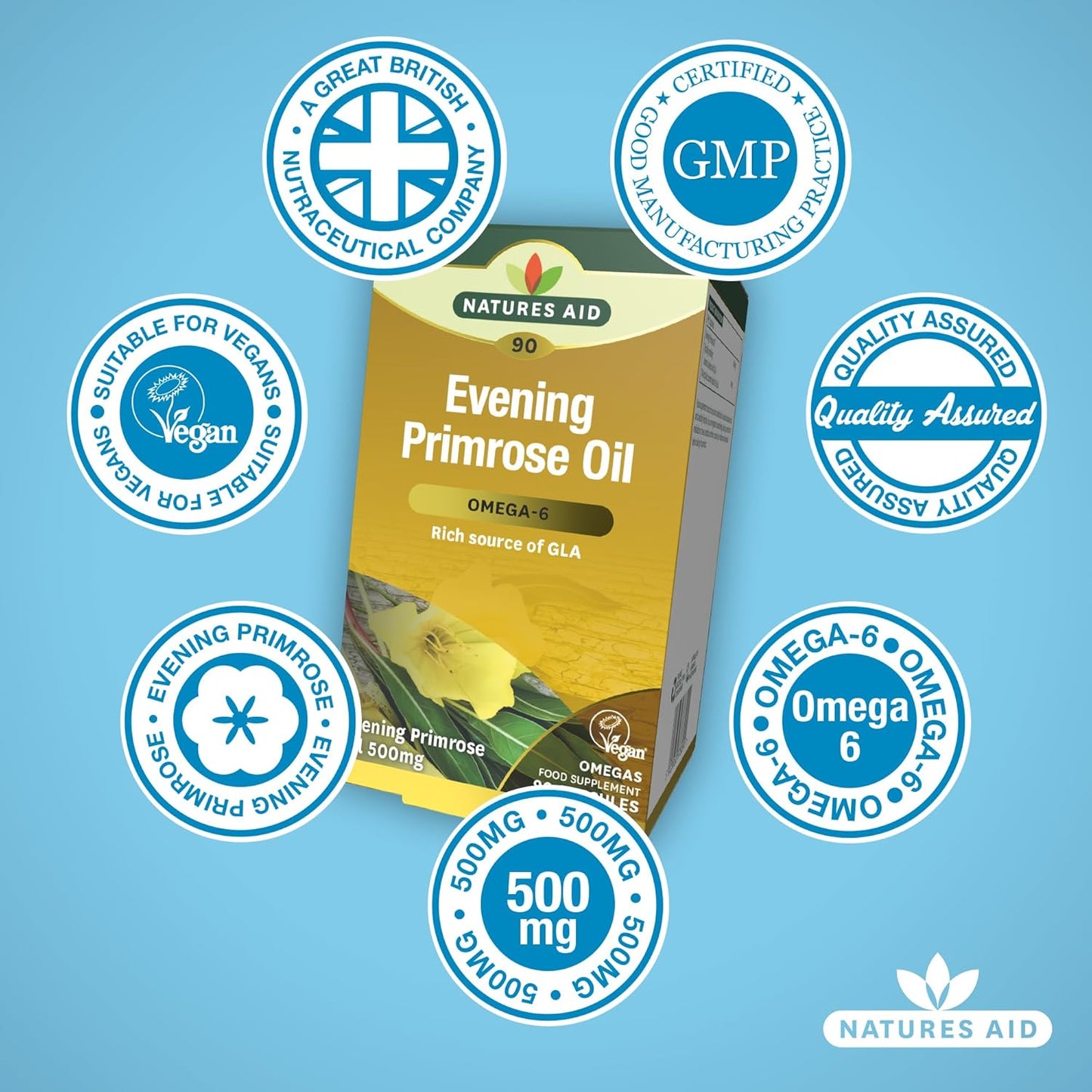 90-Pack Natures Aid Organic Evening Primrose Oil Capsules for Health and Wellness