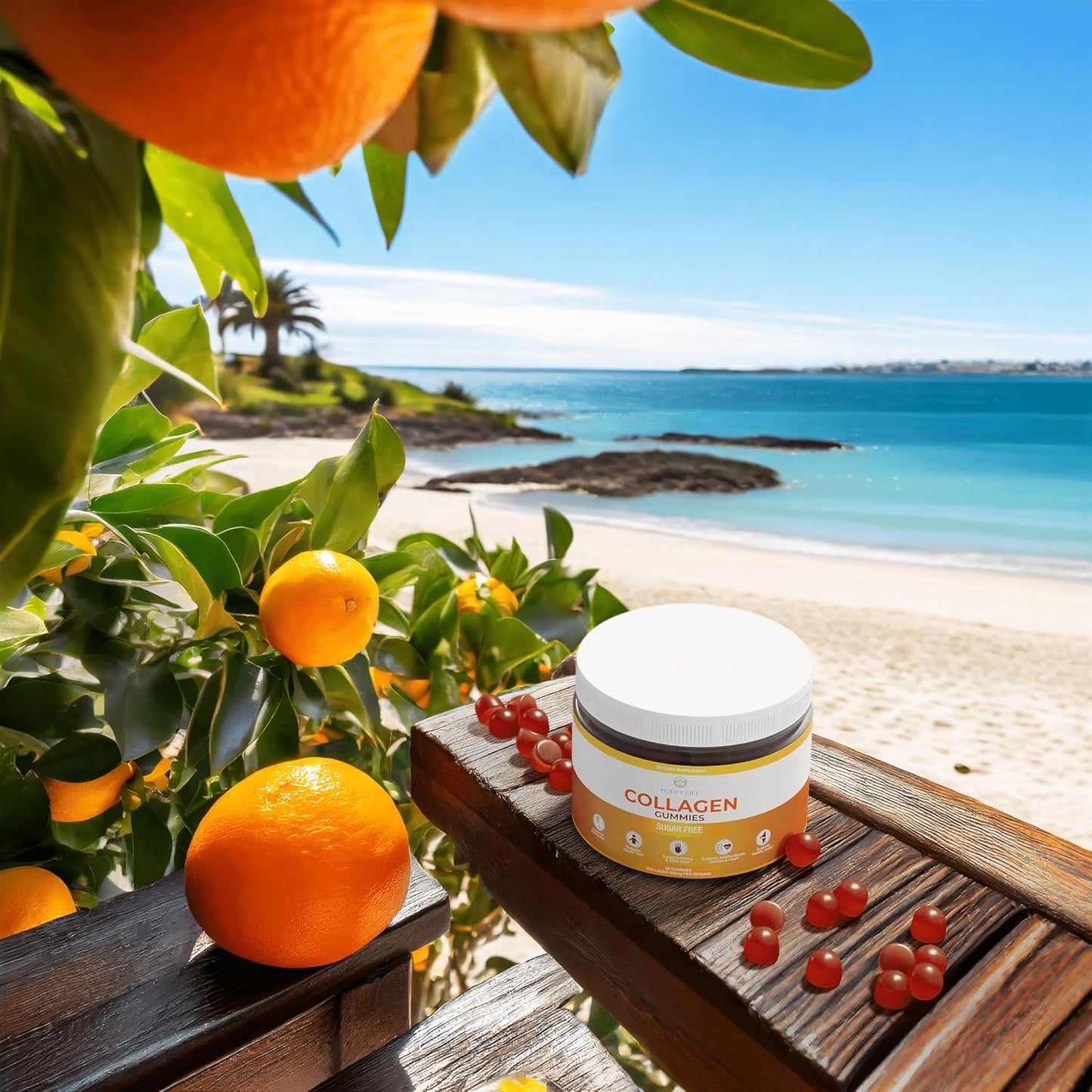 90 Potent 500mg Sugar-Free Marine Collagen Gummies for Hair, Skin, Nails - Orange Flavor, Gluten Free & Non-GMO