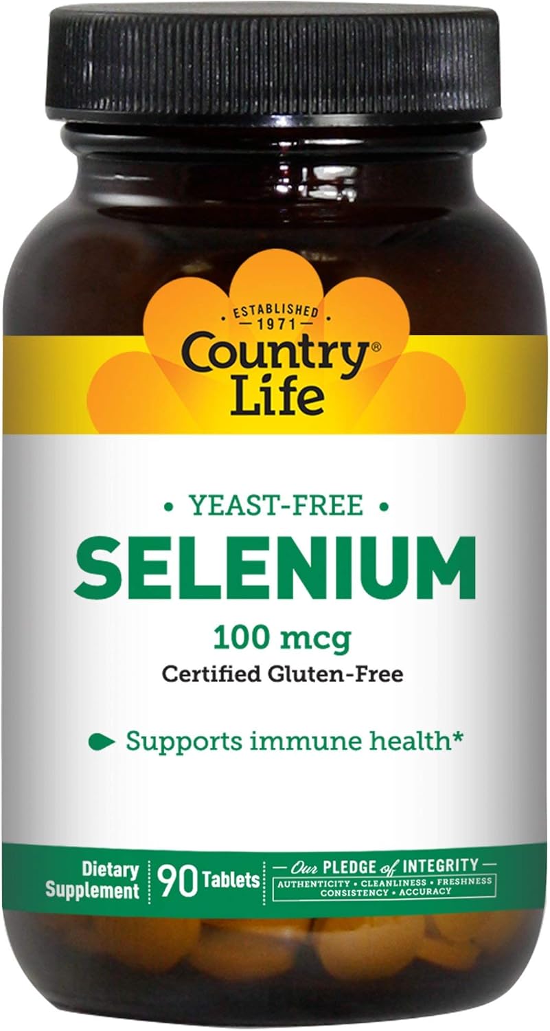 90 Tablets of Country Life Selenium 100 mcg, Yeast Free - Immune Support Supplement