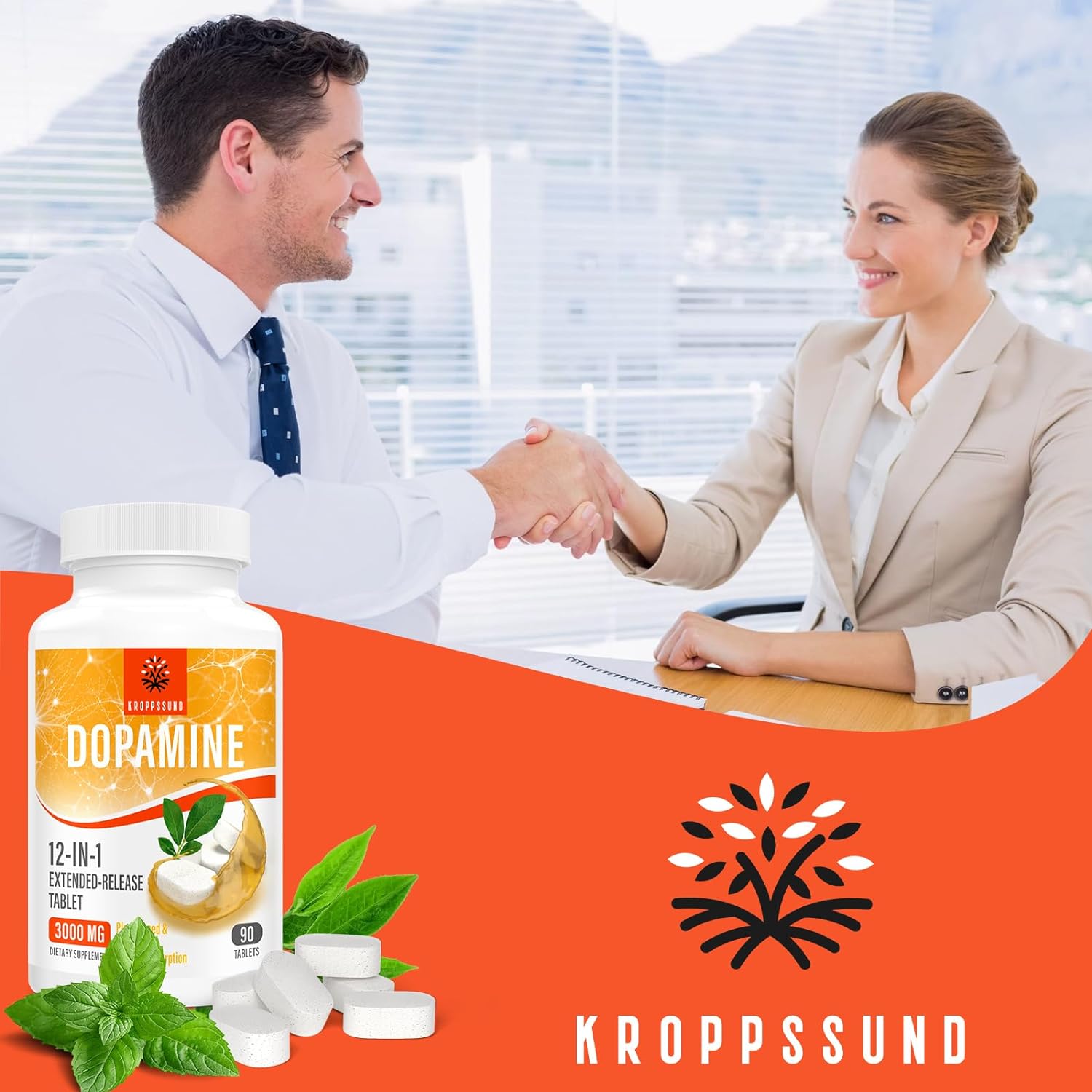 90 Tablets of Kroppssund Natural Dopamine Supplement for Improved Mood and Focus