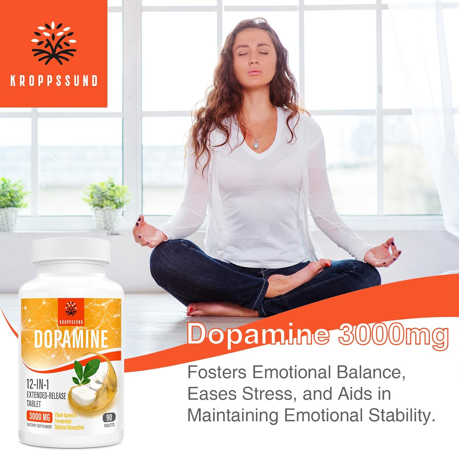 90 Tablets of Kroppssund Natural Dopamine Supplement for Improved Mood and Focus