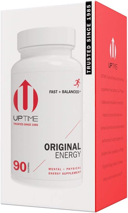 90 UPTIME Caffeine Pills with Natural Ingredients - 200mg per Serving - Energy Tablets with Vitamin C, CoQ10, and Ginseng - Zero Calories