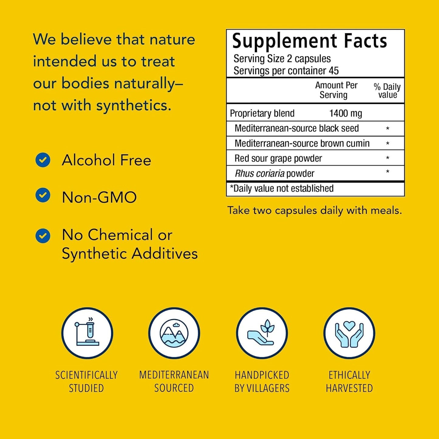 90 Vegi Capsules of North American Herb & Spice Black Seed Plus: Mediterranean Black Seed & Cumin Spice Complex for Heart, Immune, & Digestive Health - 45 Servings