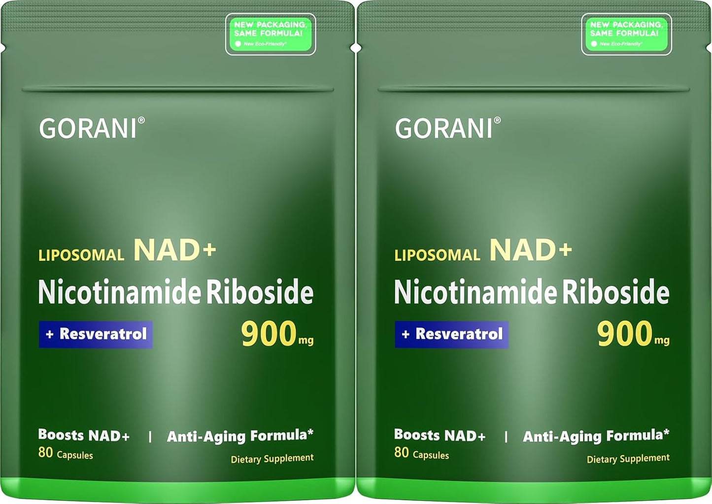 900MG Gorani NAD+ Supplement with Nicotinamide Riboside, Resveratrol, Quercetin - Boosts Energy & Antioxidant Defense - 80 Capsules