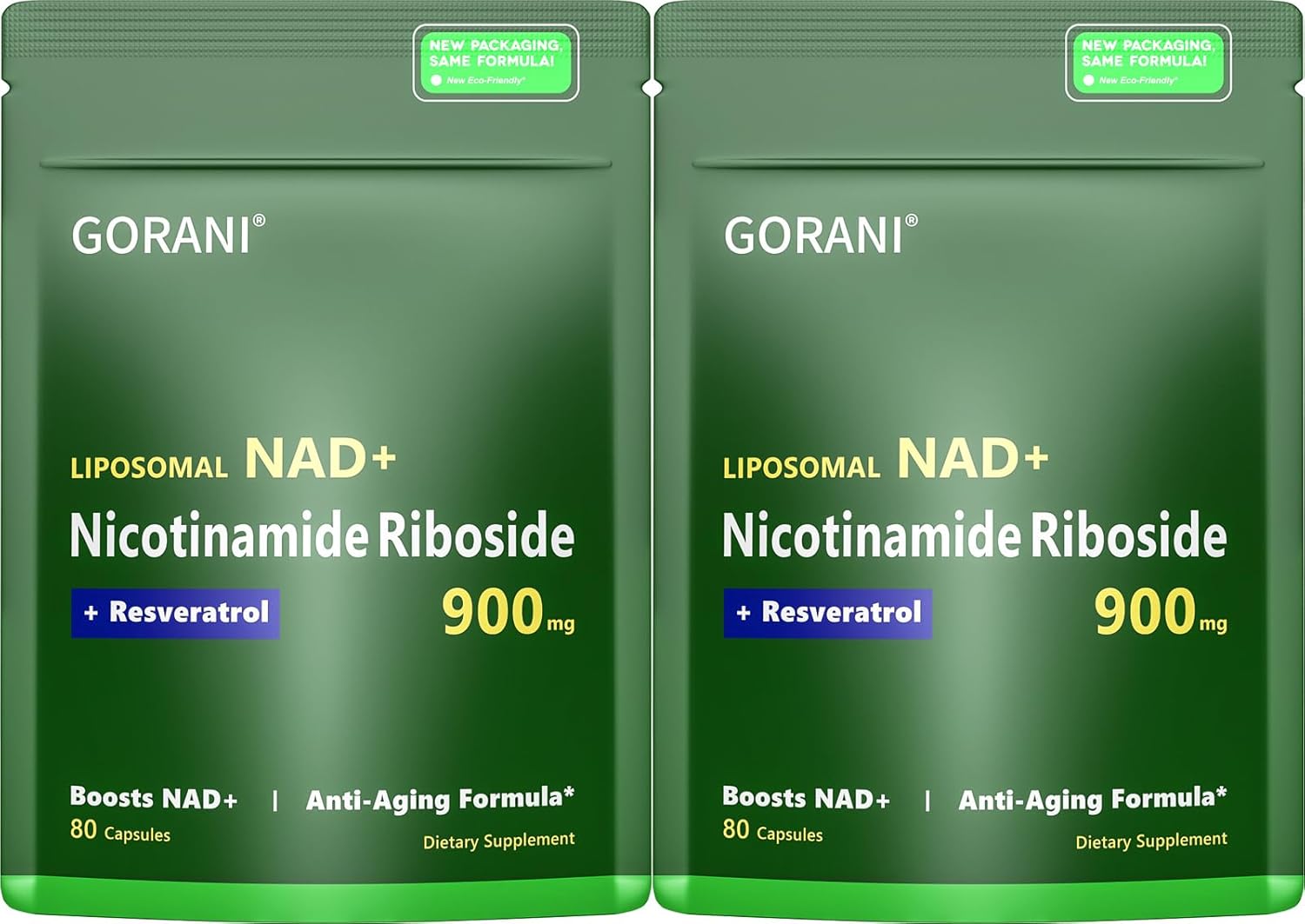 900MG Gorani NAD+ Supplement with Nicotinamide Riboside, Resveratrol, Quercetin - Boosts Energy & Antioxidant Defense - 80 Capsules