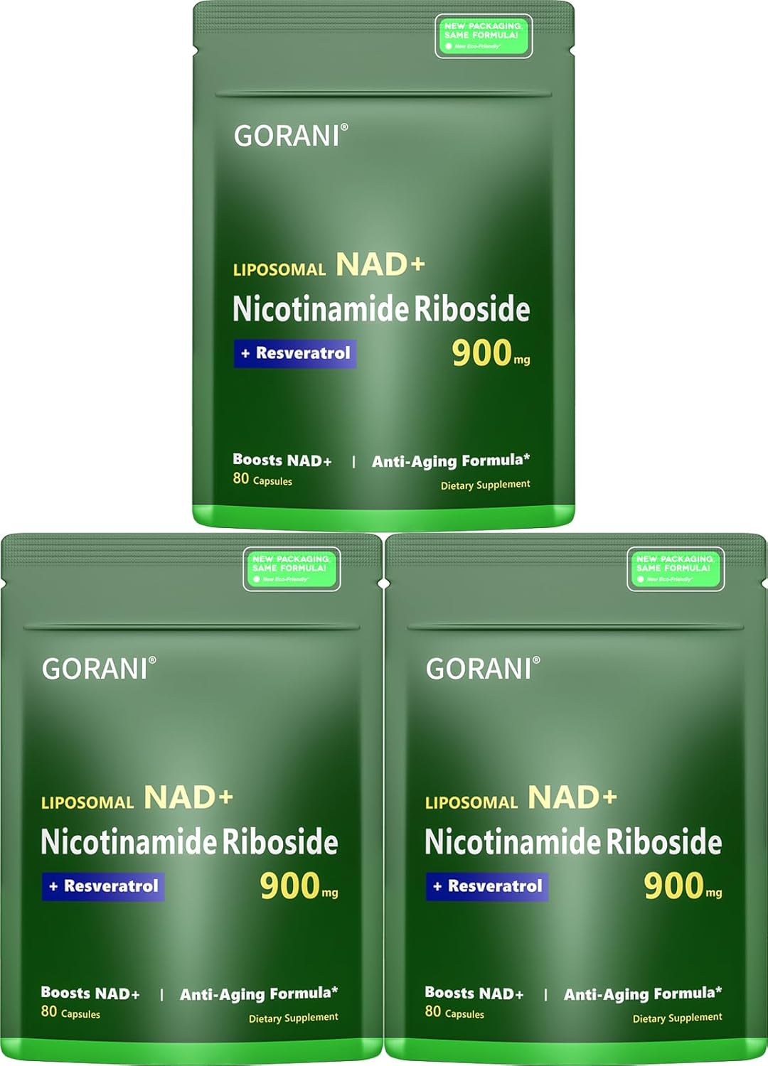 900MG Gorani NAD+ Supplement with Nicotinamide Riboside, Liposomal Resveratrol, and Quercetin - Enhanced MNM Resveratrol Formula for Vitality & Cognitive Function (3-Pack)
