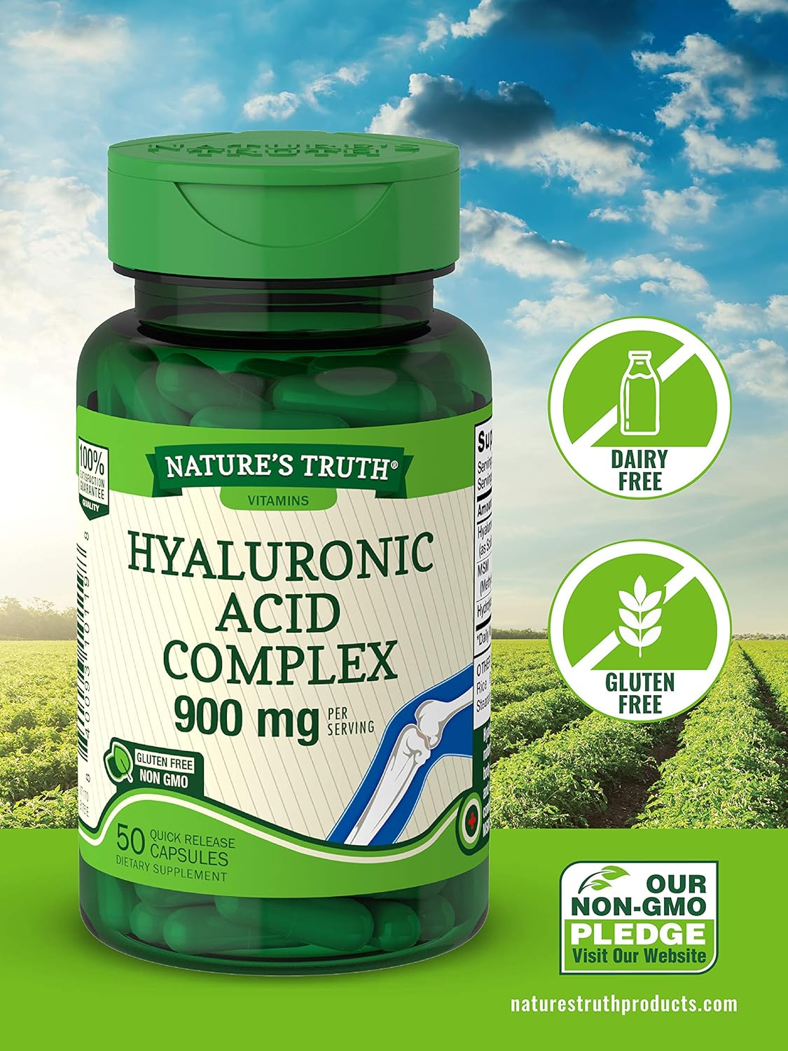 900mg Hyaluronic Acid with Collagen & MSM Capsules - Non-GMO & Gluten Free Supplement