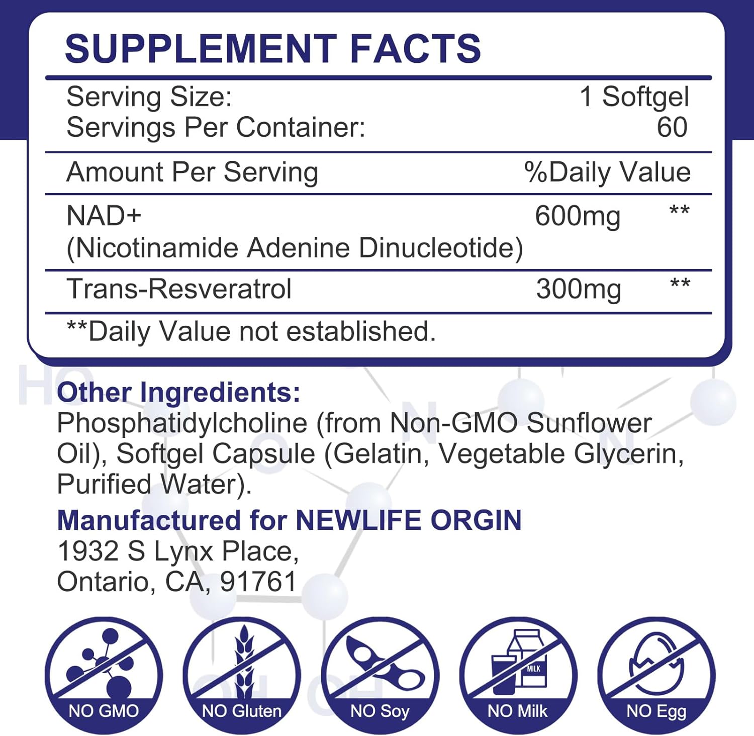 900mg Liposomal NAD+ Supplement with 300mg Trans Resveratrol - DNA Repair, Energy, Longevity - 60 Softgels