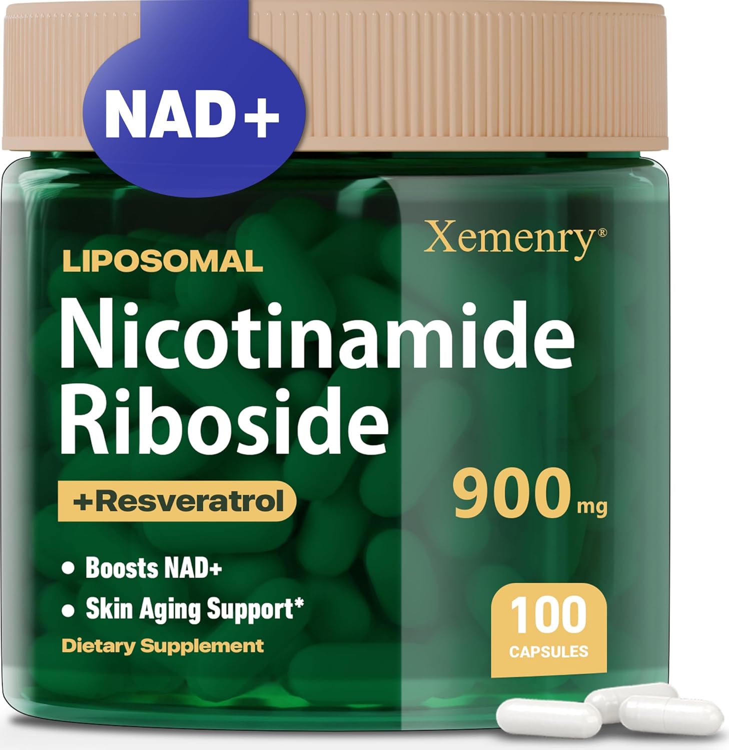 900mg Liposomal Nicotinamide Riboside for Anti-Aging, Energy & Focus - 100 Capsules, 50 Day Supply - NAD+ Supplement Alternative