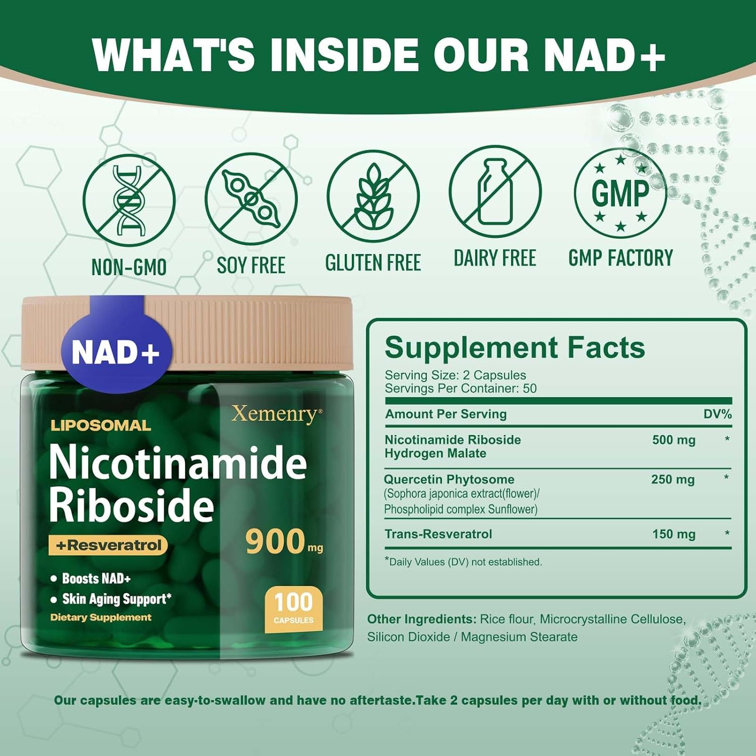 900mg Liposomal Nicotinamide Riboside for Anti-Aging, Energy & Focus - 100 Capsules, 50 Day Supply - NAD+ Supplement Alternative