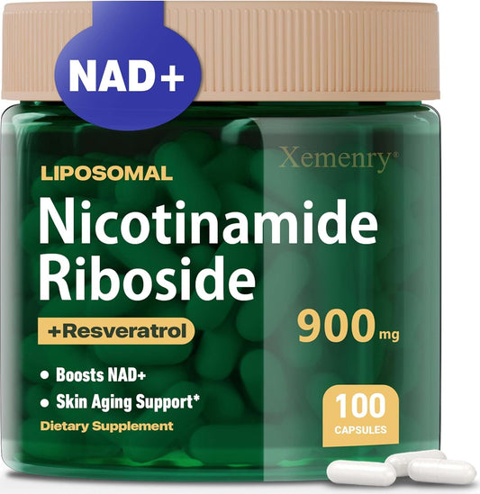 900mg Liposomal Nicotinamide Riboside NAD+ Supplement with Resveratrol & Quercetin - Anti-Aging, Energy, Focus - 100 Capsules, 50 Day Supply