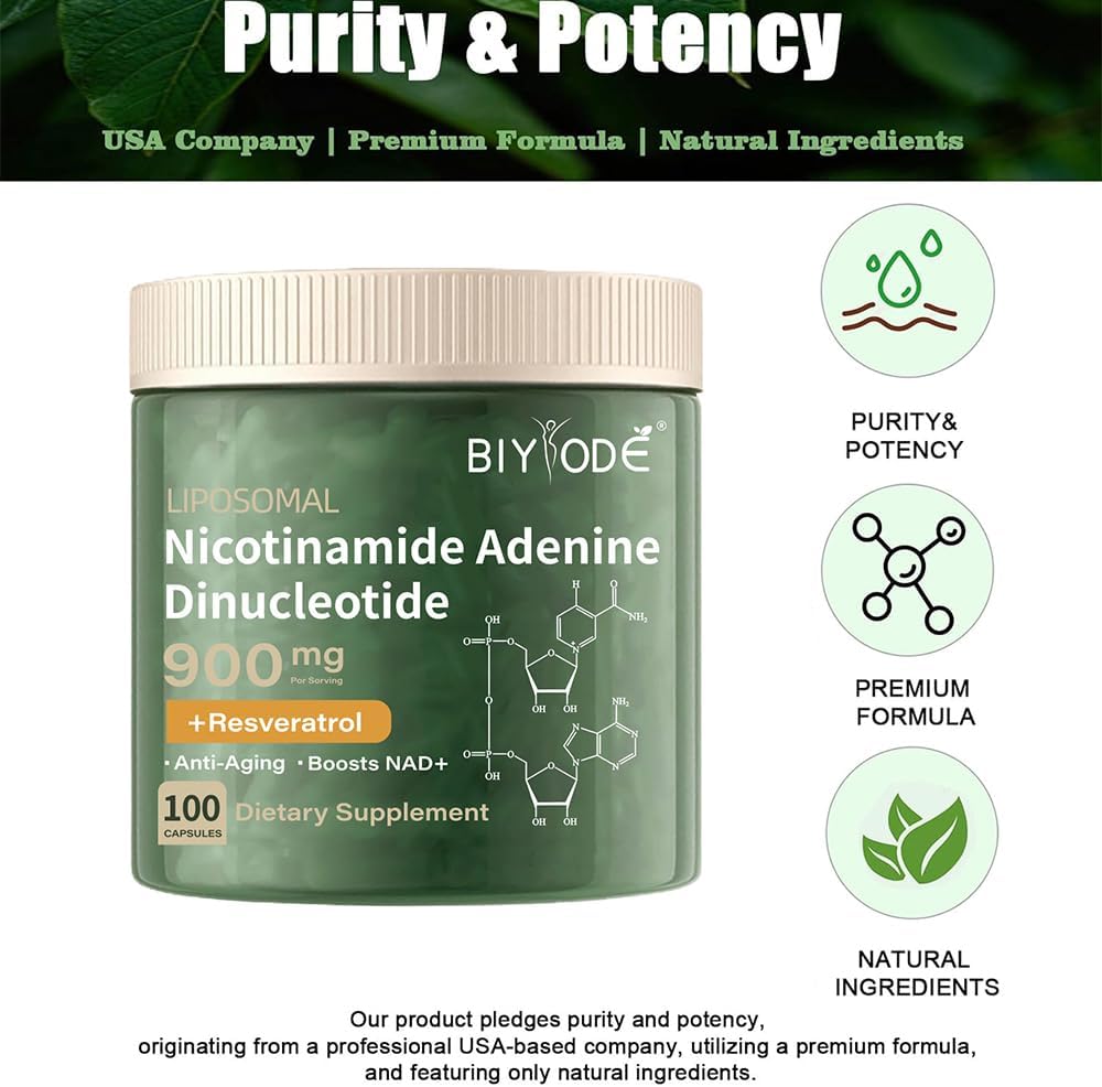 900mg Liposomal Nicotinamide Riboside NAD+ Supplement for Anti-Aging, Energy, Focus - 100 Count