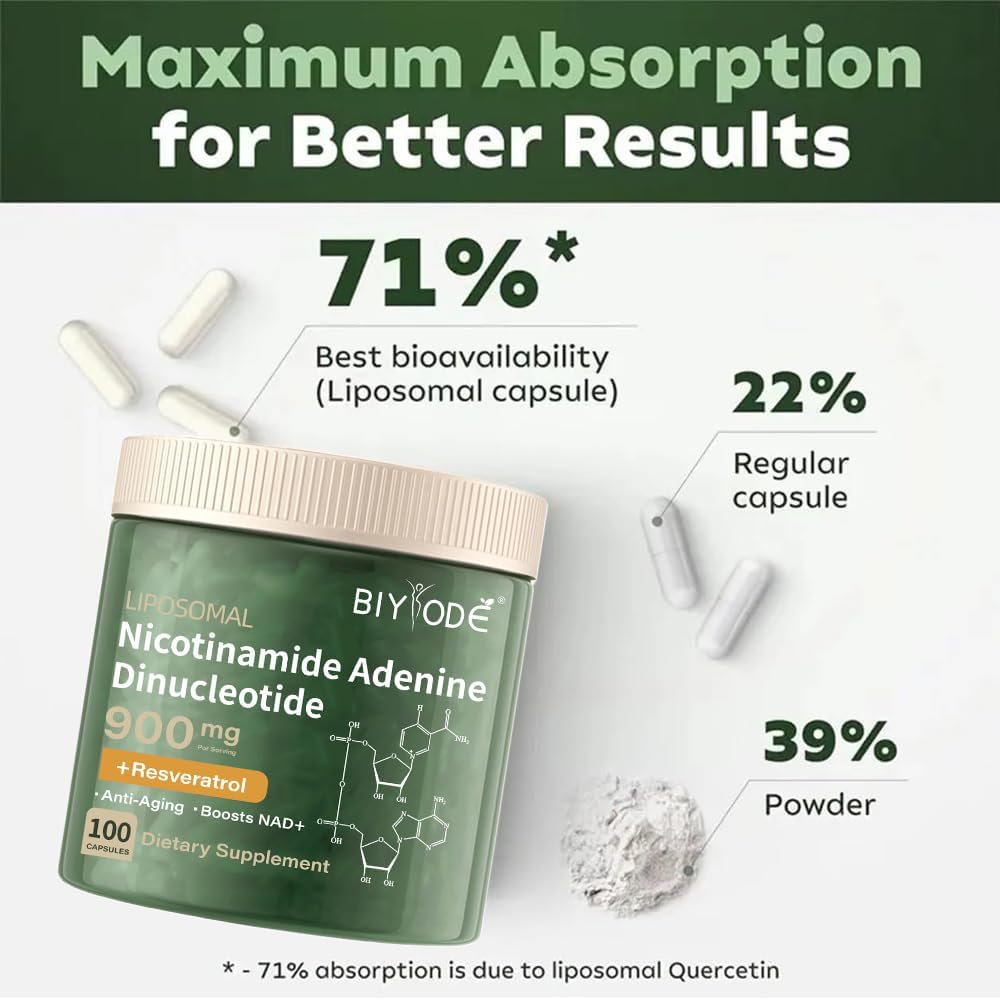 900mg Liposomal Nicotinamide Riboside NAD+ Supplement for Anti-Aging, Energy, Focus - 100 Count